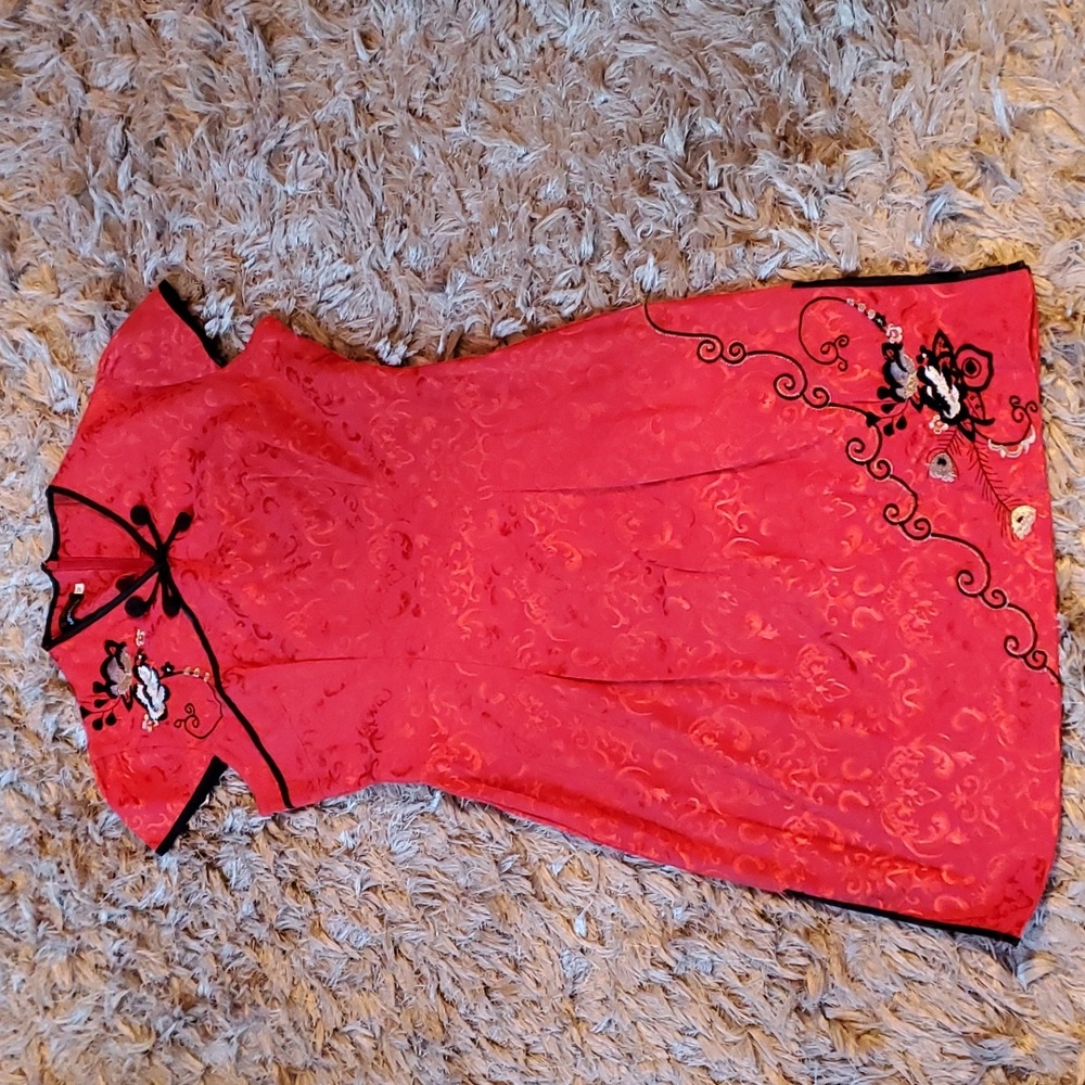 Traditional red embroidered chinese dress